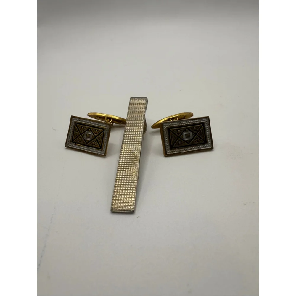 Men's Unbranded Silver Gold Tone Cuff Links & Tie Clip Set One Size